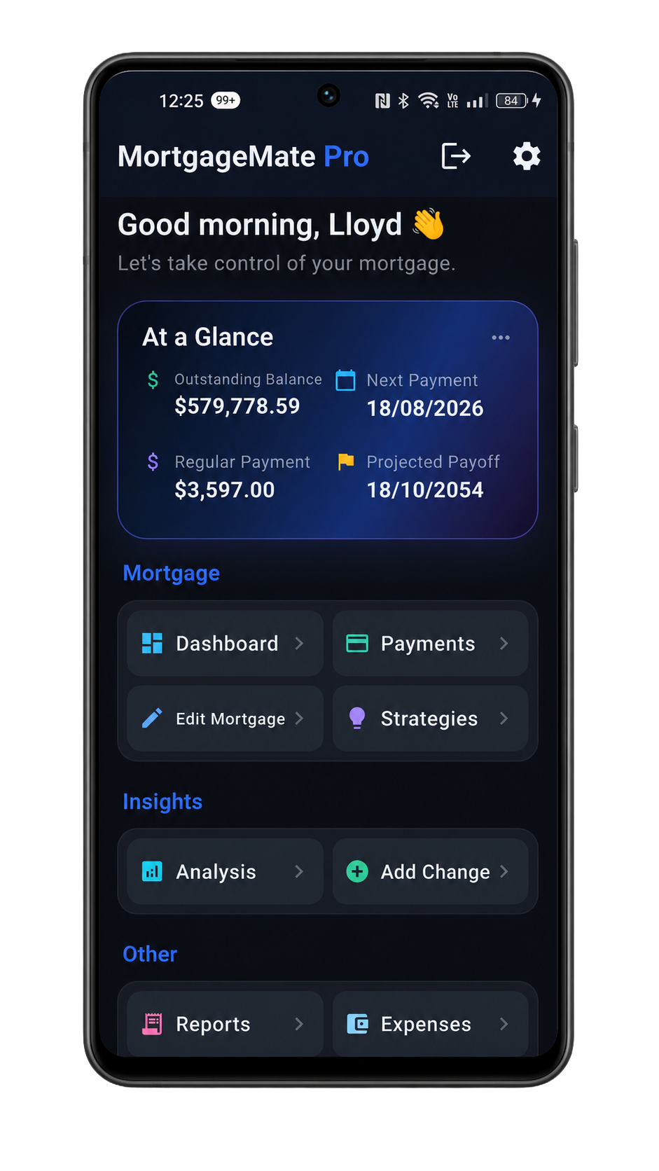 Approved MortgageMatePro Android Home screen